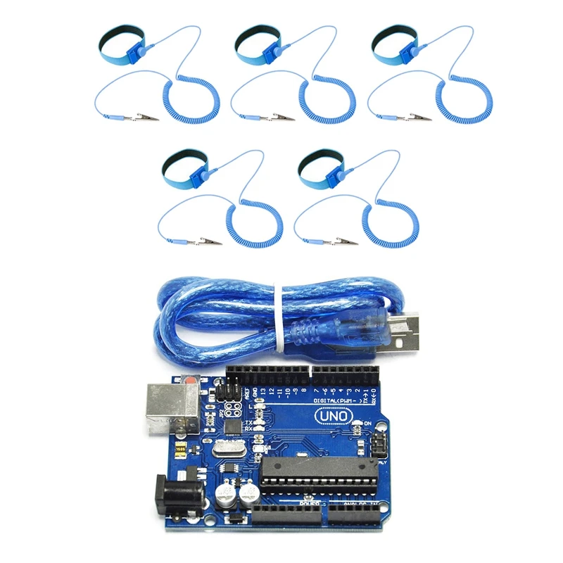 5 шт. антистатический ремешок для запястья синий регулируемый Esd браслет и 1 Uno R3