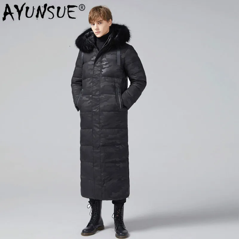 AYUNSUE 2020 мужской пуховик длинный зимний 90% белый гусиный Камуфляжный с меховым