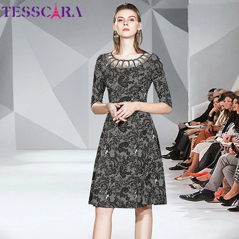 TESSCARA женское весеннее элегантное платье с принтом Festa офисное вечернее