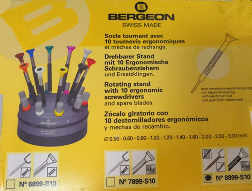 BERGEON 8899-s10 латунный носовой набор с 10 антимагнитными отвертками поворотным