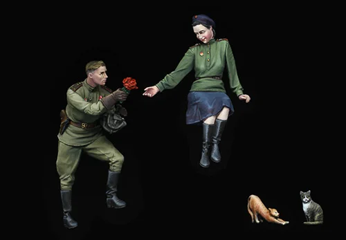 Unassambled 1/35 древних сидеть включают в себя людей и супер Кот (без бака) статуэтка