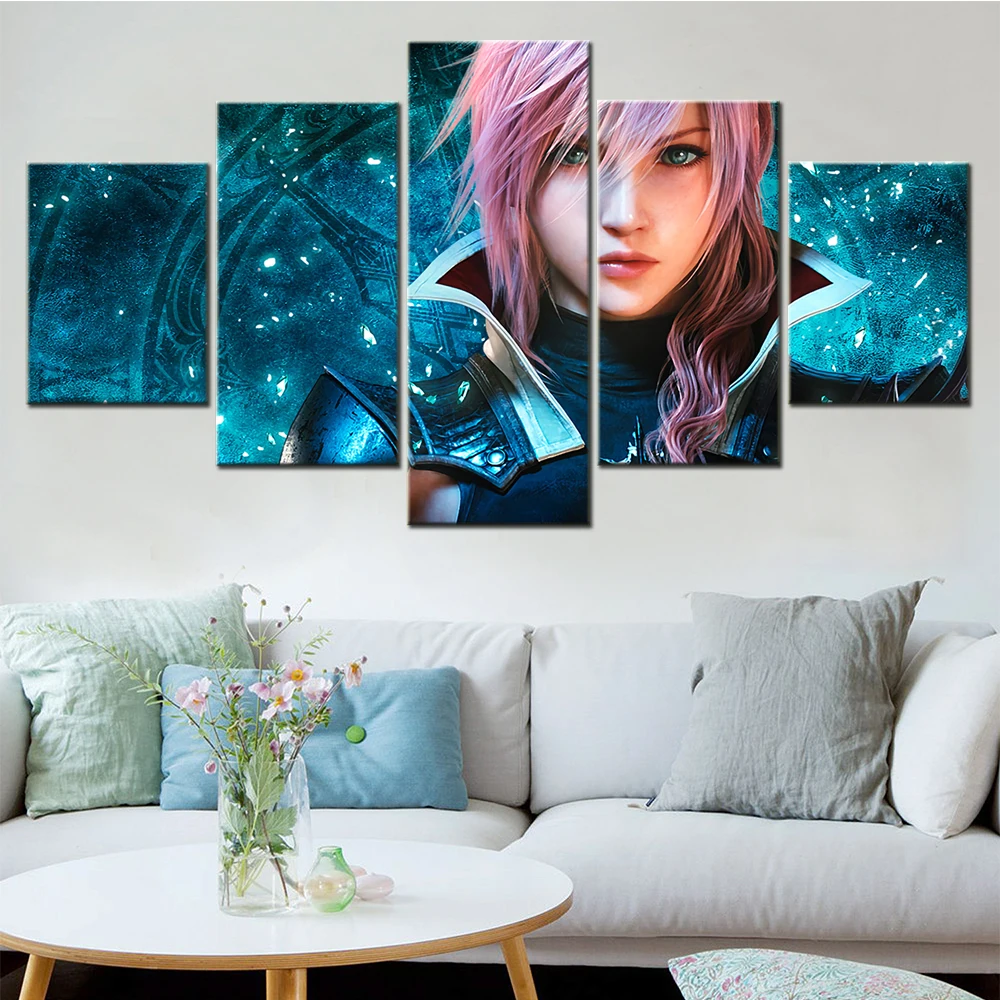 Картина на холсте постеры 5 штук финальная фантазия розовые волосы