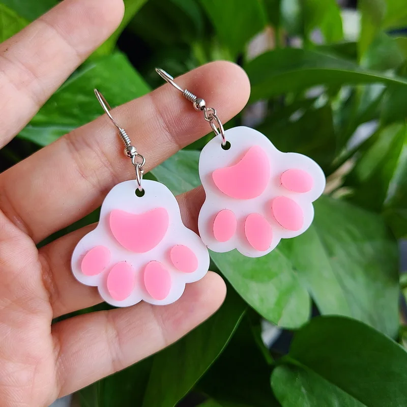 

New Fashion Black White Cat Claw Meat Cushion Drop Earring For Women Girls Cute Sweet Animal Acrylic Earring Party Jewelry Gifts