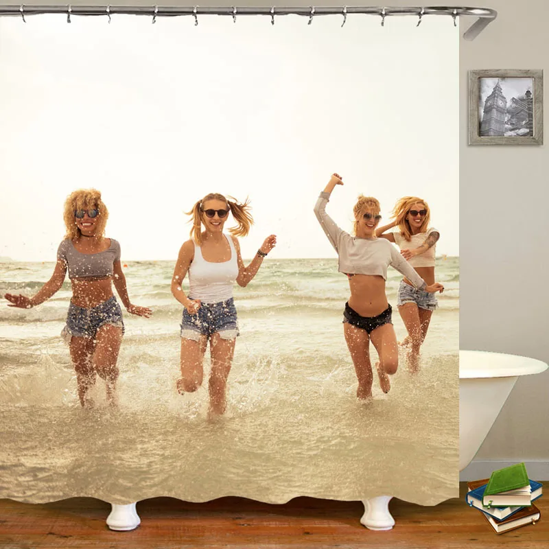 High Quality Printed Hat Girls and green women's lips Clown Polyester Fabric Bathroom Waterproof Shower Curtains | Дом и сад