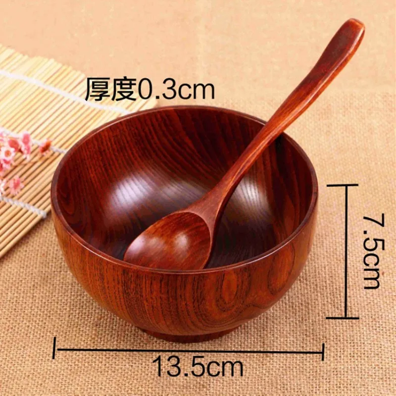 2 шт./компл. натуральная круглая деревянная чаша ложка Китайская рисовая лапша