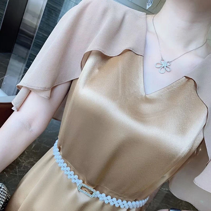 

VGH Black Elegant Evening Dress For Women V Neck Short Sleeve High Waist Sashes Slim Midi Mermaid Female 2021 Summer Fashion New