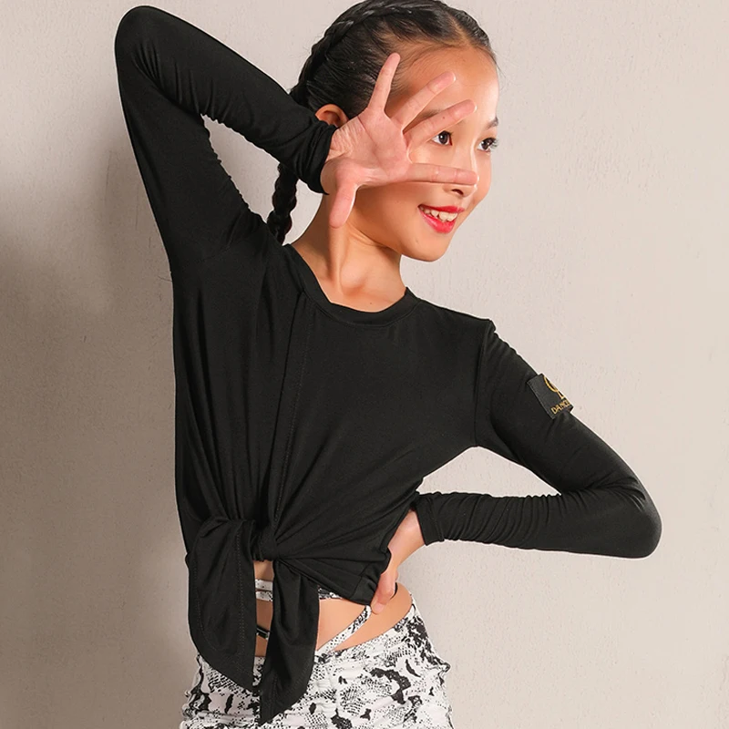 

Children'S New Latin Dance Top Practice Clothes For Girls Long-Sleeve Slim Shirt Ballroom Samba Tango Waltz Dancing Wear DWY4624