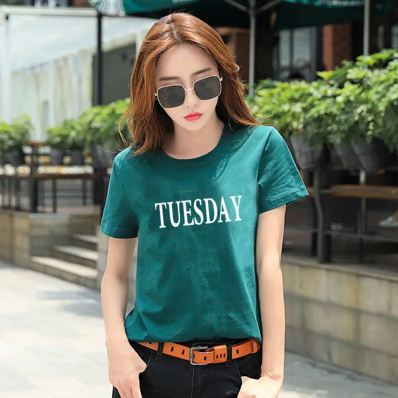 

Cotton carbon gray T-shirt women's printing short sleeve loose new summer top Korean fashion temperament T-shirt