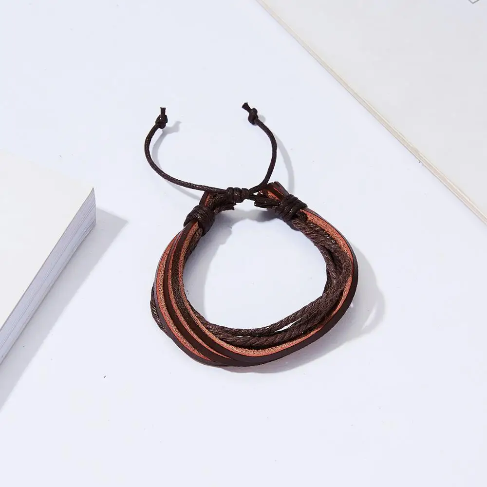 Кожаный браслет ручной работы для пар модные ювелирные изделия многослойная