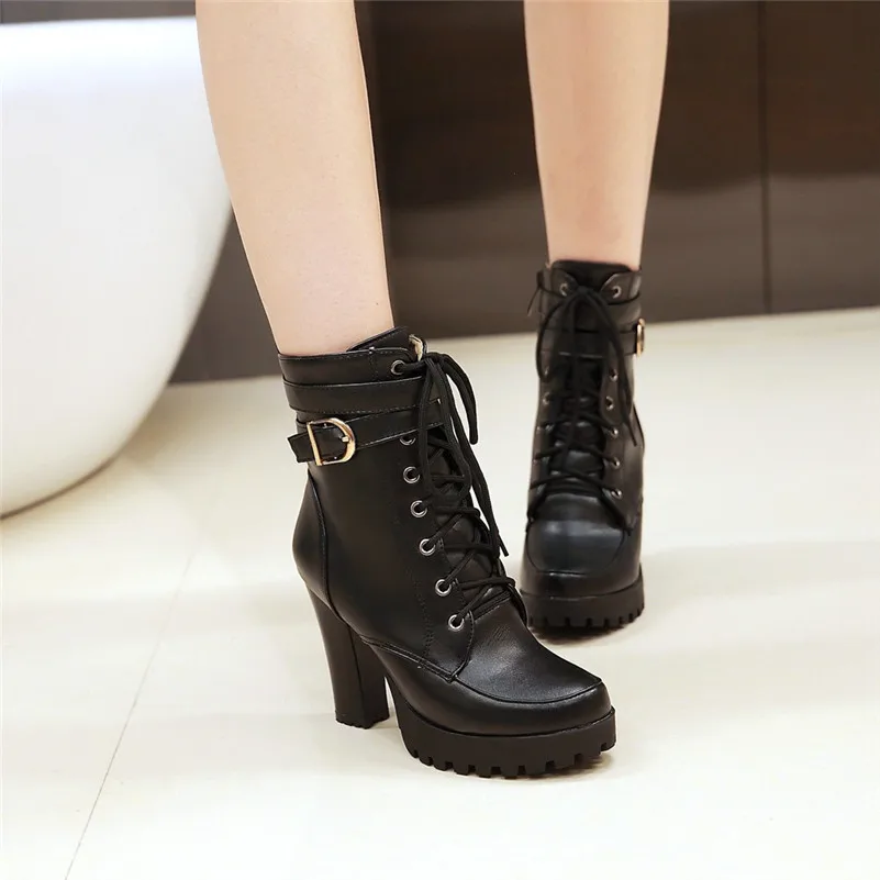Meotina Winter Ankle Boots Women Zipper Block Heels Short Buckle Extreme High Heel Shoes Ladies White Big Size 34-43 | Обувь