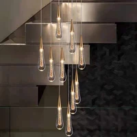 modern led staircase long bubble crystal chandelier strip crystal drop light stair lamp restaurant bar lighting water drop lamps