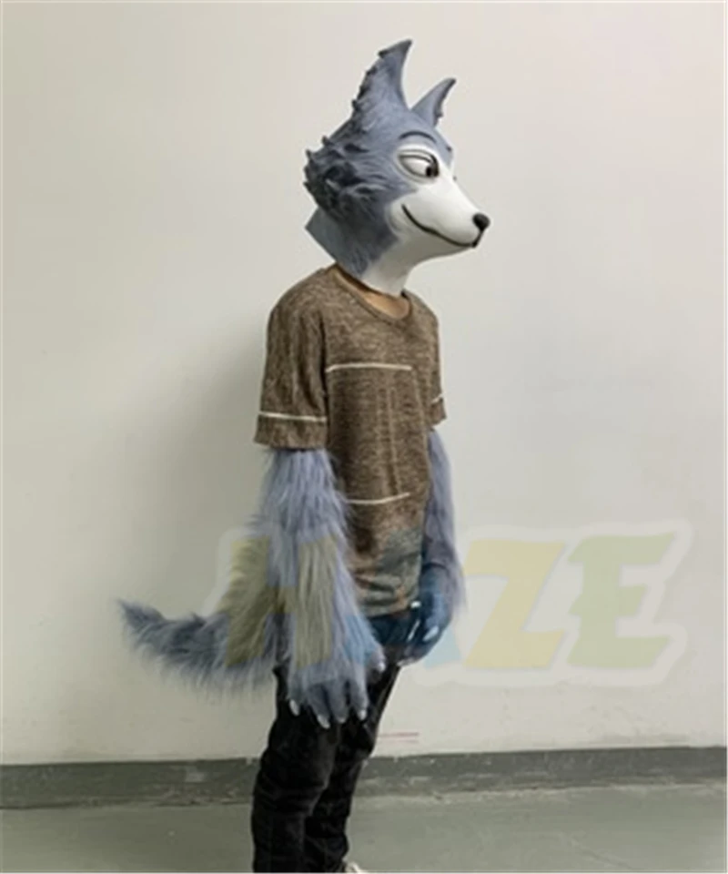 

Anime BEASTARS Legoshi Cospaly Mask Gloves Tail Halloween Costume Adult Unisex