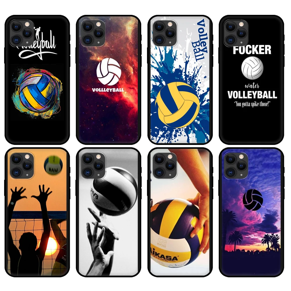 Black tpu case for iphone 5 5s se 2020 6 6s 7 8 plus x 10 XR XS 11 12 mini pro MAX back cover Volleyball Painted