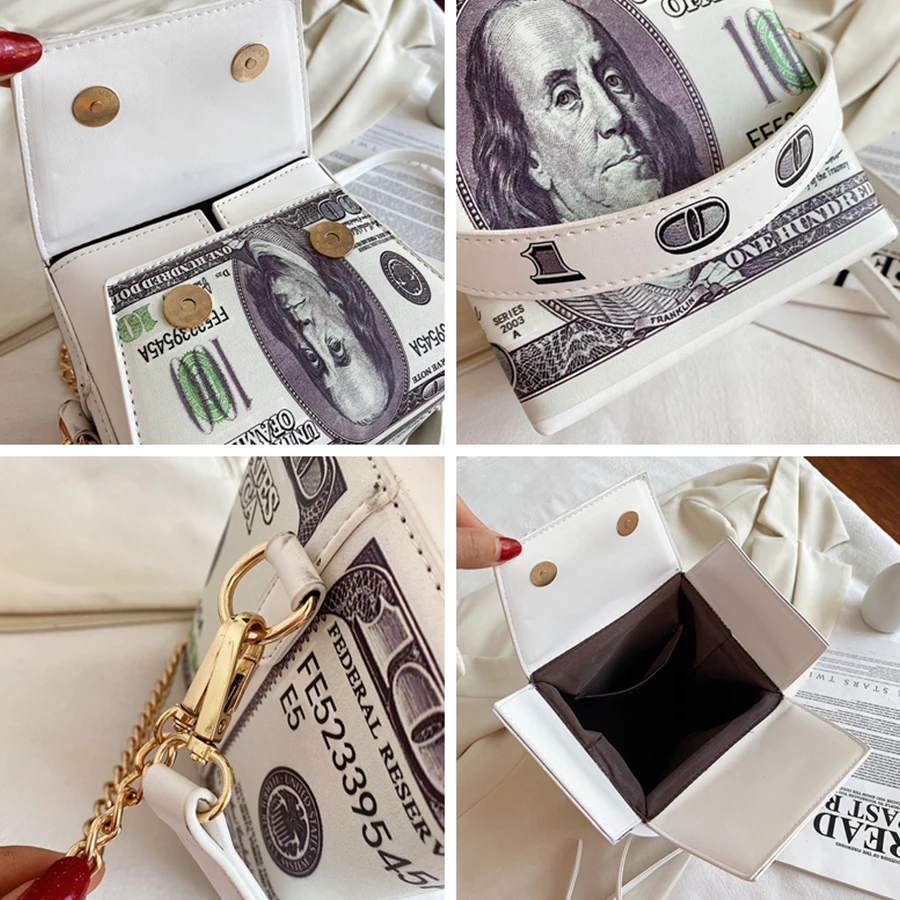 

Fashion Money USD Printing Women's Shoulder Dollar Printing Box Crossbody Bags Women Handbag Designer Chain Currency Women's Bag