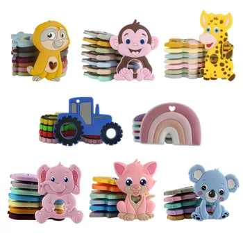 Kovict 1pc Cartoon Colorful Animal Baby Silicone Teether Rodent BPA Food Free Silicone Teeth Nursing Pacifier Clip Bead 1