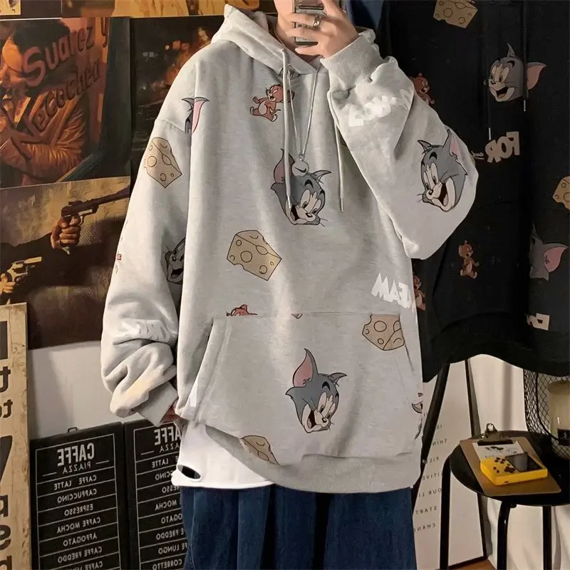 

Cat Tom Mouse Jerry Oversized Cartoon Harajuku Pullover Casual Fashion Kawaii Unisex Sweatshirt Women'S Hoodie 2021 Winter