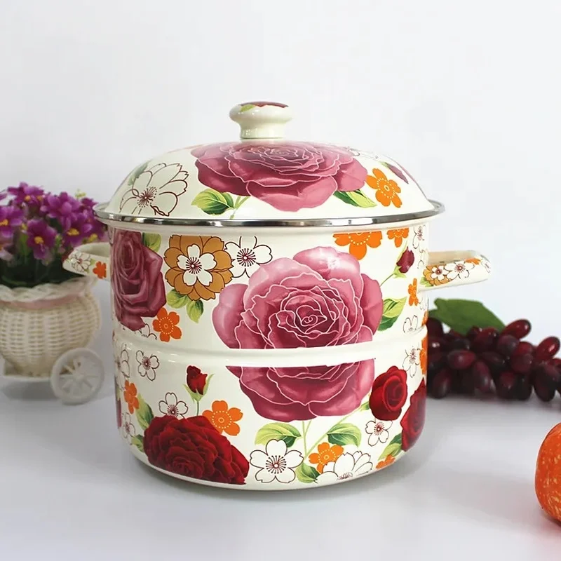 구매 에나멜 냄비 에나멜 24cm26cm 에나멜 스티머 냄비 6.3L9L 대형 수프 냄비 쌀 양동이 프라이팬 프라이팬 요리 용 냄비