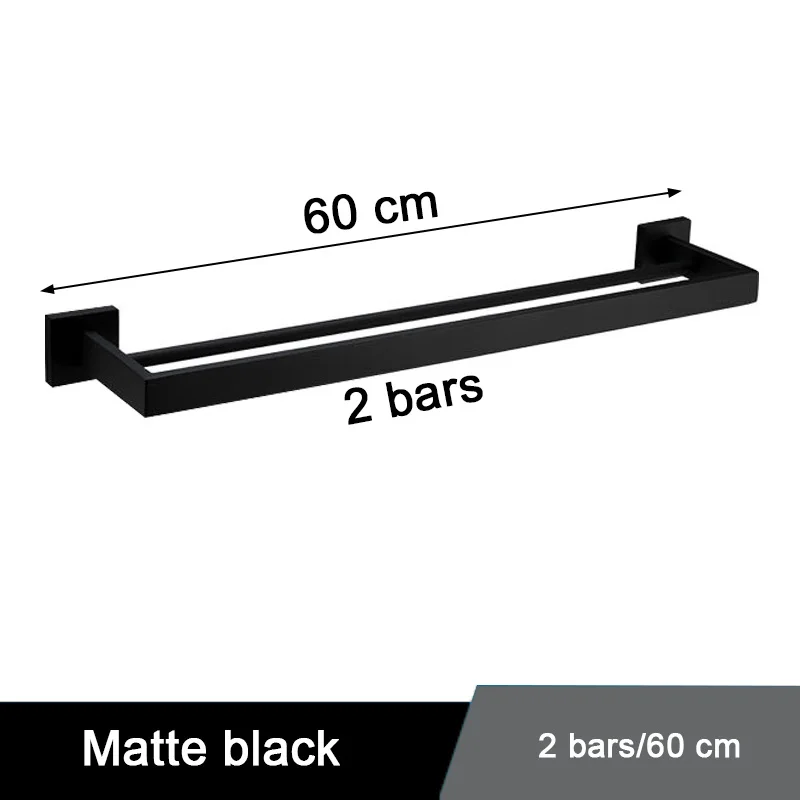 Black 2 Bars 60cm Ванная комната черный настенный держатель для полотенец из нержавеющей стали простой квадратный дизайн держатель для полотенец - Цвет: Black 2 Bars 60cm
