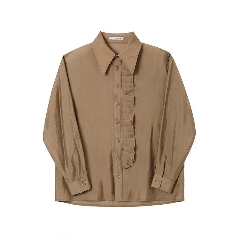 

Male Streetwear Vintage Fashion Dress Shirts Men's Purfle Light Thin Long Sleeve Loose Casual Sunscreen Shirt Man Clothing