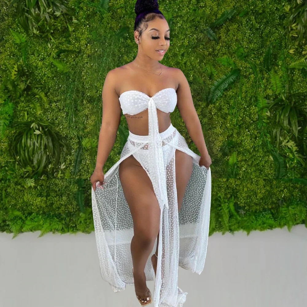 

Комплект из 2 предметов, сексуальная женская Пляжная накидка, летняя прозрачная накидка на бикини, короткий топ и пляжная юбка, купальный ко...