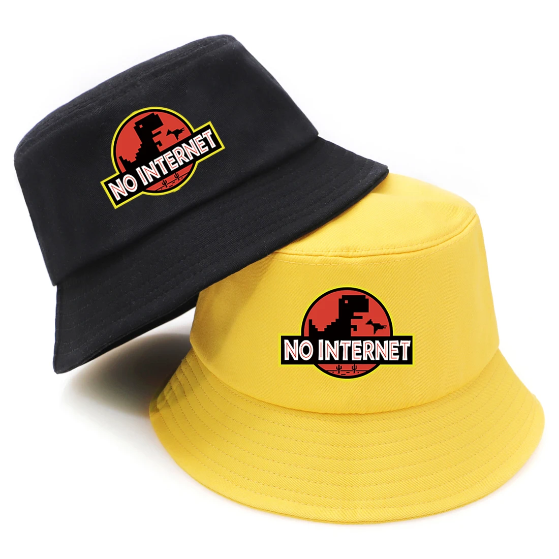 

No Internet Print Summer Fashion Bucket Hats Woman Man Panama Bucket Caps Fisherman's Hat Novelty Dinosaur Basin Chapeau Sun Hat