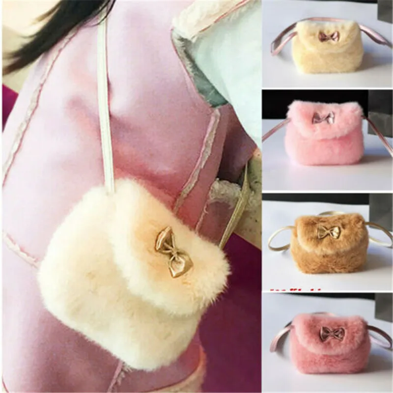 Детские меховые плюшевые рюкзаки для девочек миниатюрные сумки с бантом из