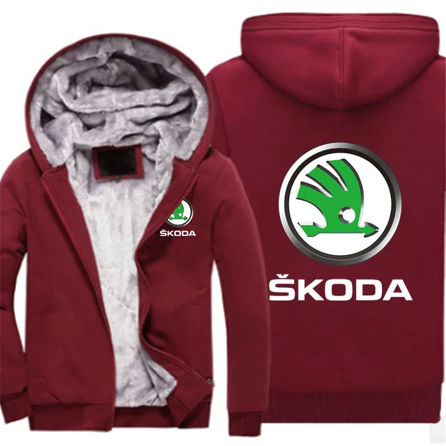 

Winter Skoda Print Car Logo Hoodies Harajuku Zipper Thicken Fleece Jacket Sport College Male Cotton Man's Casual Coat Warm Tops