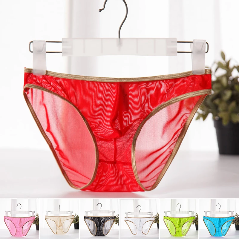 

Sissy Panties Men's Sexy Thin Briefs Breathable Soft Mesh Transparent See-Through Boxer Brief Underwear Underpants Erotic
