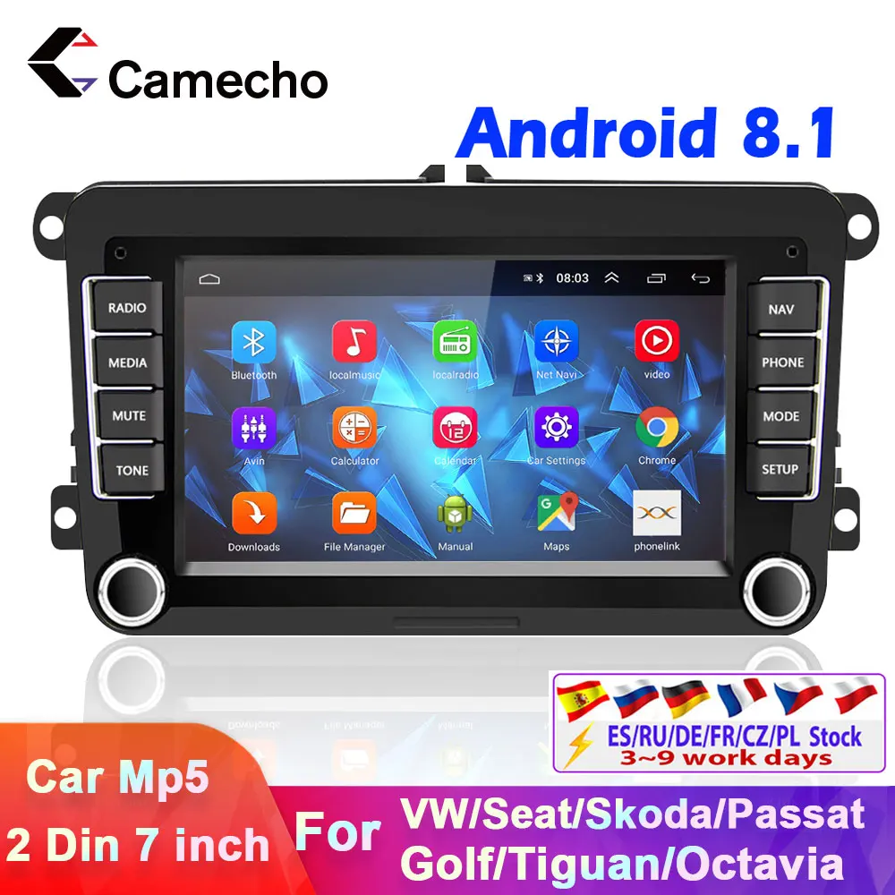 

Автомагнитола Camecho, 2DIN, Android 8,1, GPS, мультимедийный плеер для VW/Volkswagen/Golf/Polo/Tiguan/Passat/b7/b6/leon/Skoda/Seat/Octavia