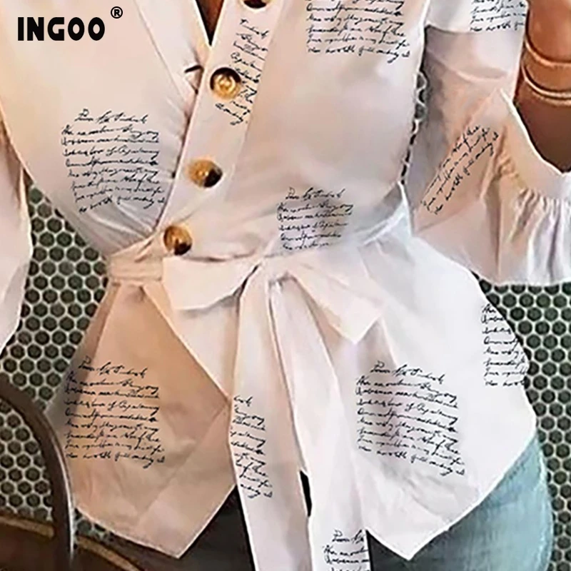 Женская Асимметричная блузка INGOO Весенняя рубашка с длинными