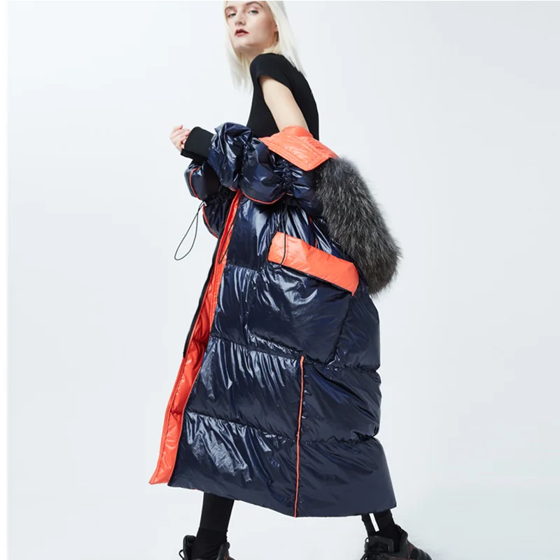 Женский длинный пуховик с капюшоном зимняя парка на 2020 натуральном меху енота