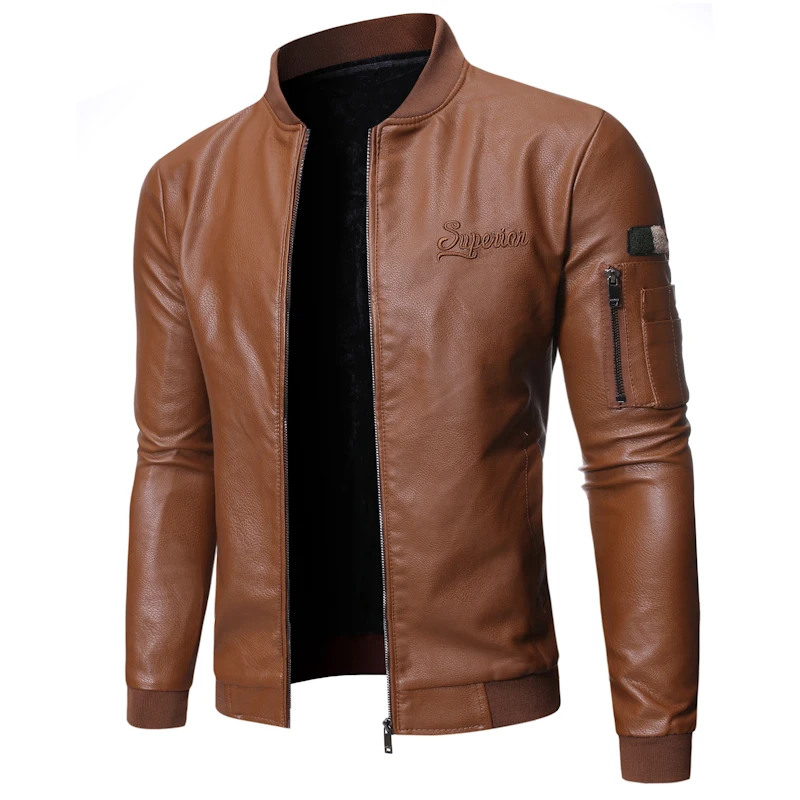 

2019 Autumn/winter New Motorcycle Men's Coat Stand Collar Leather Jacket