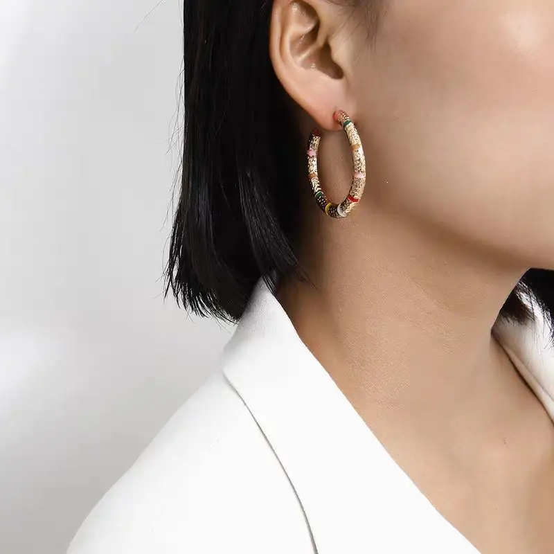 Богемные большие круглые серьги-кольца женские модные серьги золотого цвета