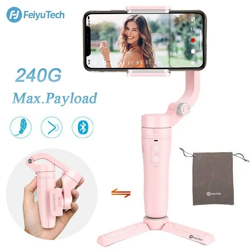 Pink FeiyuTech Vlog карман для смартфона Gimbal 3-осевой портативный монопод с шарнирным замком; розовые складные стабилизатор для Android 240 г Полезная нагрузка - Цвет: Pink