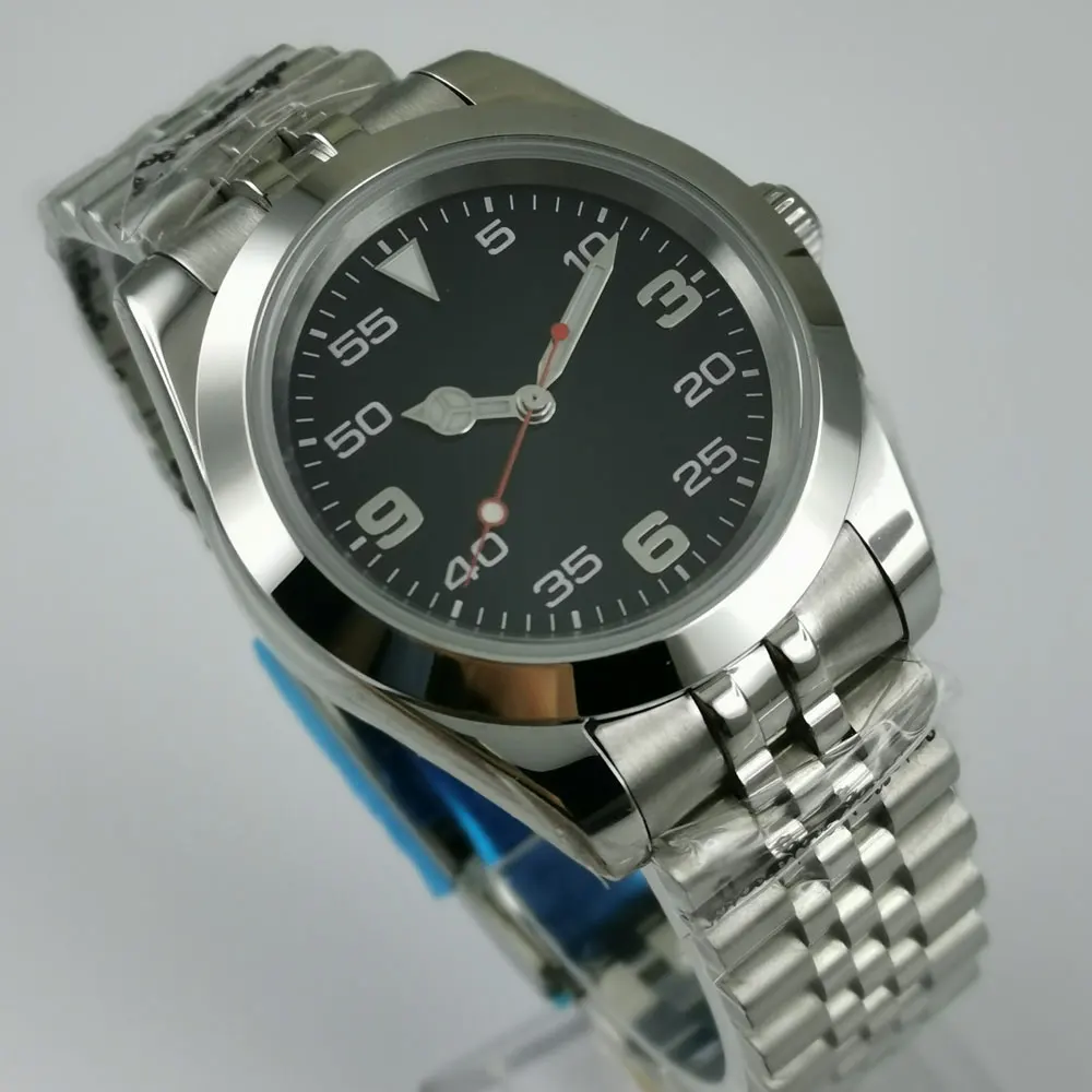 

36mm tandorio NH35 MIYOTA 8215 Movement Men's Watch Black Dial Sapphire glass Date Steel Bracelet