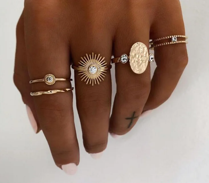 Фото 5 шт./компл. винтажное Золотое кольцо с кристаллом богемное круглой волной набор