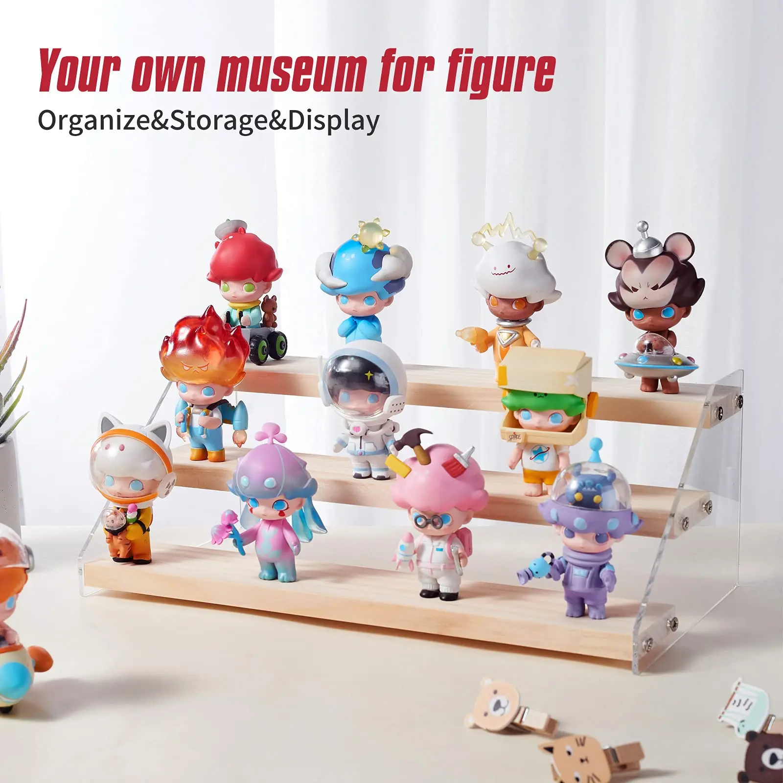 

Wood Acrylic Display Risers for Pop Figures,Large Display Stand for Pop Figures,Display Shelf Organizer for Collectibles