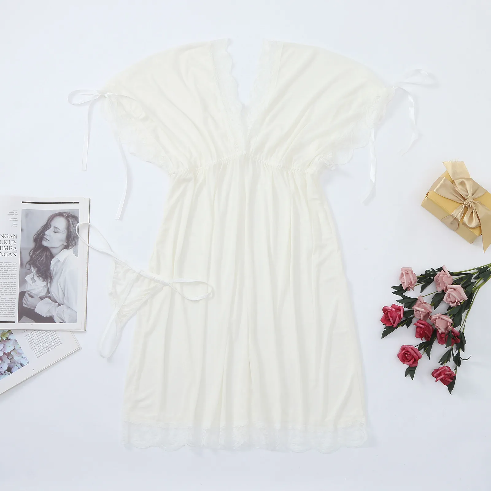 

Summer Women Sleepwear Lace Nighty Nightdress Sexy Lingerie Nightgown Lady Off Shoulder Nightwear Female Night Home Cloth Dress