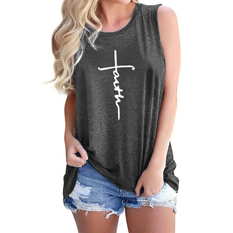 Women Faith Belief Aesthetic Hipster Vest Floral Funny Streetwear Sleeveless Slogan Tee Cotton Top Ladies Camisole Tank | Женская одежда