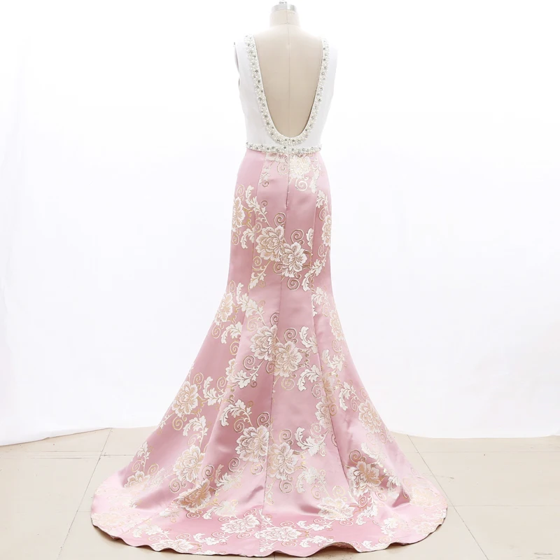 Stock Clean Pink Mermaid Print Lace Prom Dress Small Size Party Gown210220-022