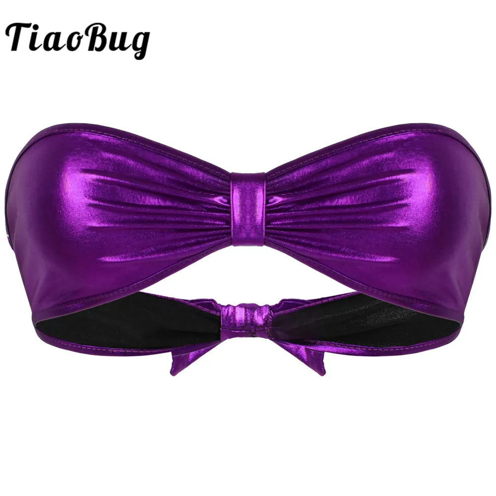 Женское блестящее бикини с бантом и оборками без бретелек|Майки| |