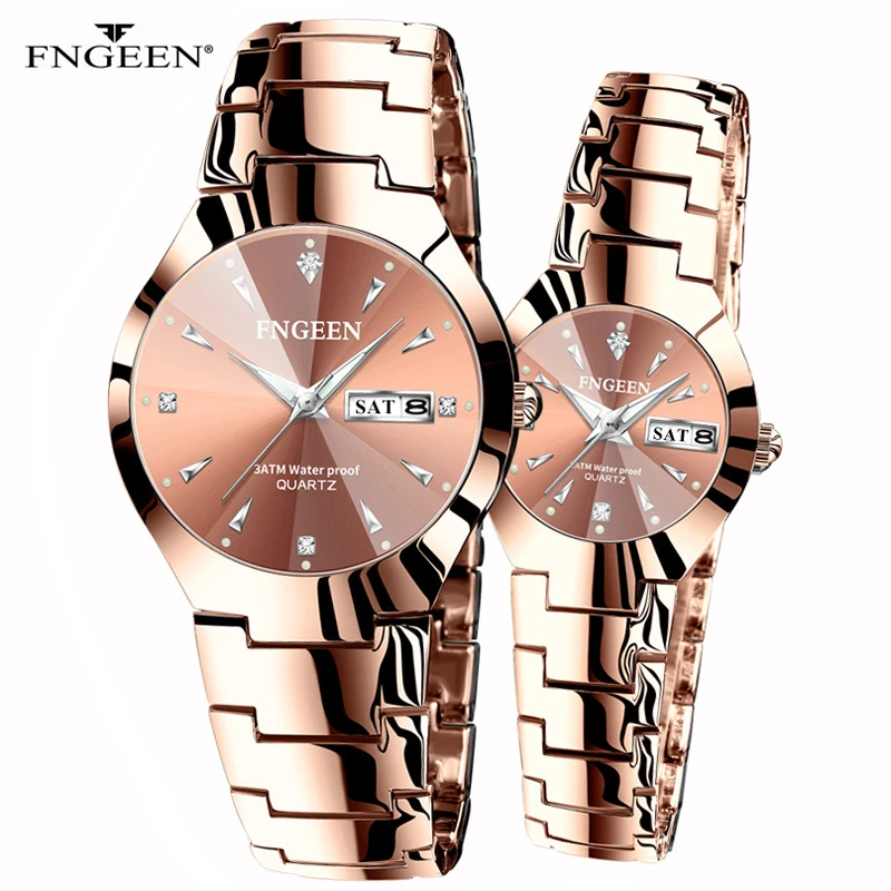 

Couple Watches for Lovers Quartz Wristwatch Fashion Business Men's Watch for Women Watches Tungsten Steel Coffee Gold Pair Hour