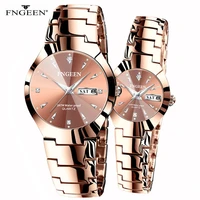 couple watches for lovers quartz wristwatch fashion business mens watch for women watches tungsten steel coffee gold pair hour