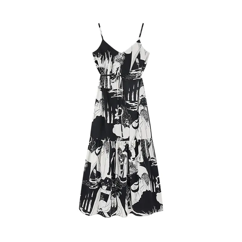 

XITAO Strapless Dress Fashion New Women Chiffon Pleated Strapless 2021 Summer Elegant Minority Print Pattern Off Shoulder ZY6409