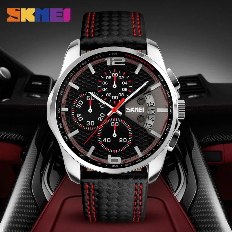 

SKMEI Fashion Sport Mens Watches Top Brand Luxury Leather Strap 5Bar Montre Waterproof Quartz Wristwatches Relogio Masculino