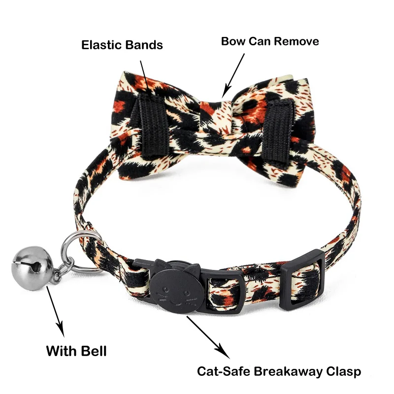 Леопардовая бабочка для кошек с леопардовым принтом, бантом, ошейником для котят с безопасной застежкой на петле, банданой для щенков, регулируемым ошейником для чихуахуа, бабочкой для домашних животных.