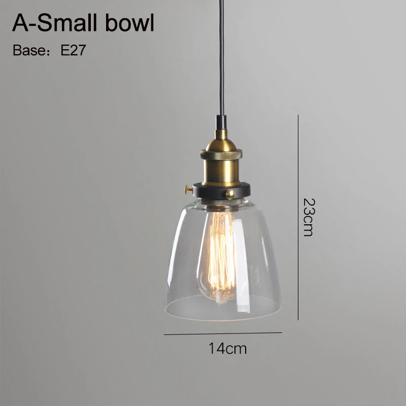 A-Small bowl Светильник-лампа, подвесной светильник, Янтарный/дымчатый серый стеклянный подвесной светильник для ресторана, винтажный выдвижной настенный светильник, американский стиль ZDD0024 - Цвет корпуса: A-Small bowl