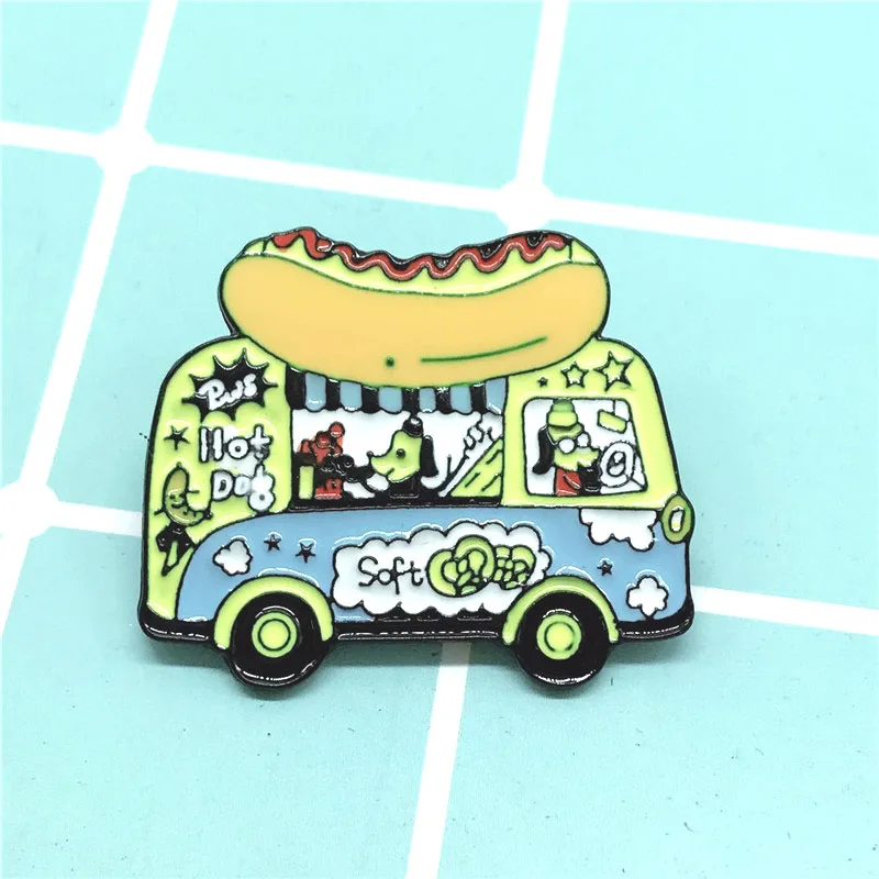 Значки с героями мультфильмов мобильный хот-дог брошь машина для женщин