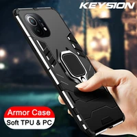 keysion shockproof armor case for xiaomi mi 11 5g ring stand silicone phone back cover for xiaomi mi 10t 10t pro mi 10t lite 5g