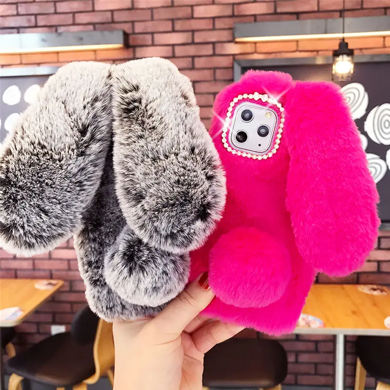 Милый чехол для телефона с кроличьим мехом iPhone 11 Pro Max XS X XR 7 8 Plus задняя крышка 3D